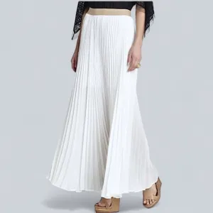 BCBGMaxAzria Esten Gauzy Sunburst Pleated Full Circle Maxi Skirt White REVOLVE