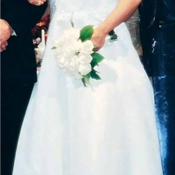 Beautiful Detailed Scoop Neck Short Sleeve Wedding Gown