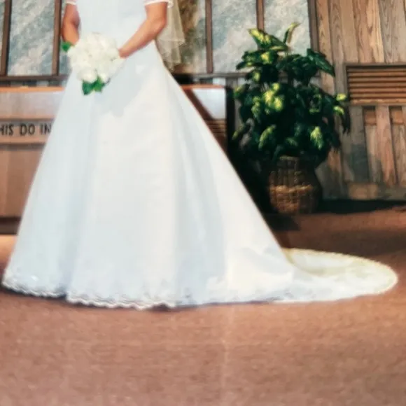 Beautiful Detailed Scoop Neck Short Sleeve Wedding Gown