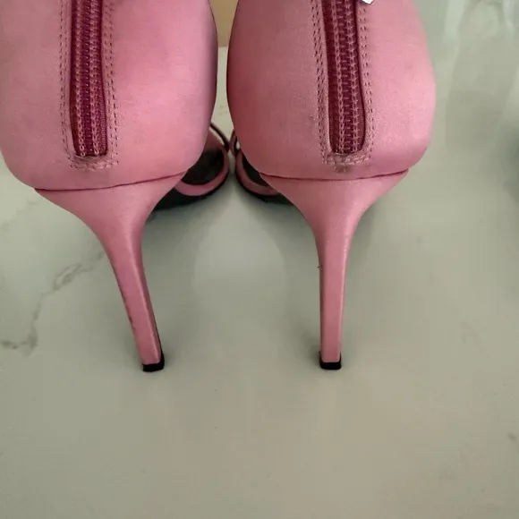 Beautiful satin with crystal embellishments.