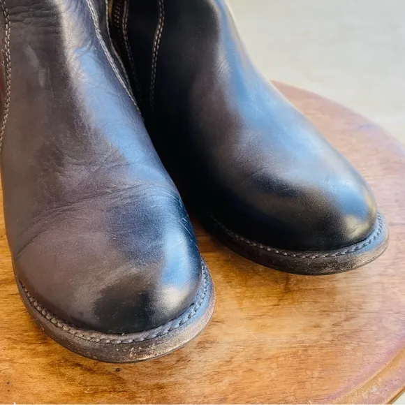 BED STU Annette Mid Calf Moto Zippered Black Leather Distressed Boot Size 7.5