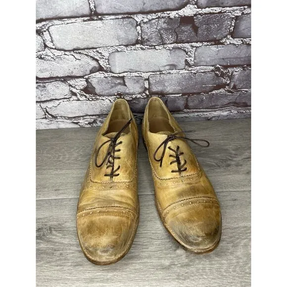Bed Stu Tan Leather Dress Distressed Cap Toe Oxfords Shoes Men’s Sz 10M US/43EU