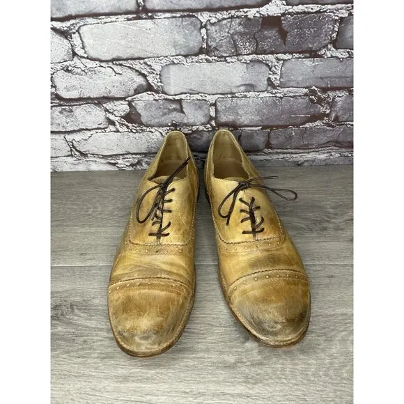 Bed Stu Tan Leather Dress Distressed Cap Toe Oxfords Shoes Men’s Sz 10M US/43EU