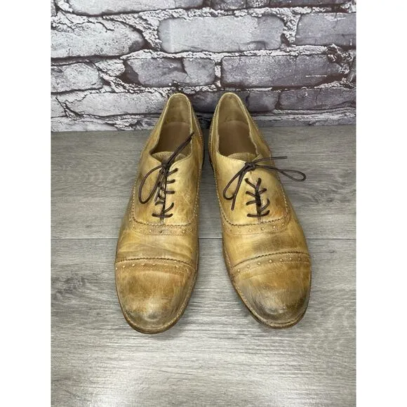 Bed Stu Tan Leather Dress Distressed Cap Toe Oxfords Shoes Men’s Sz 10M US/43EU
