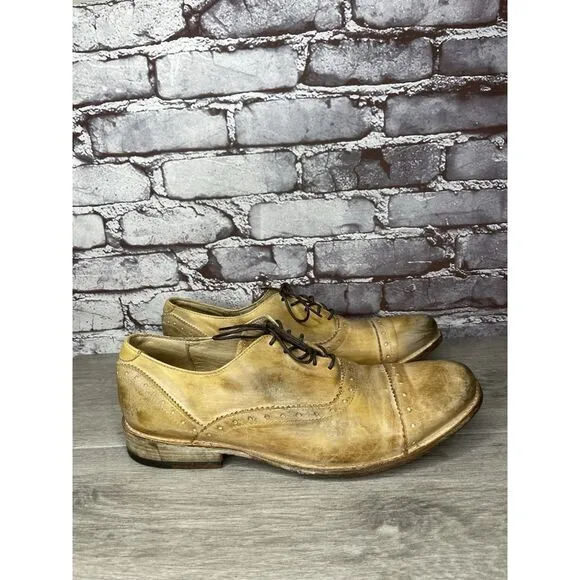 Bed Stu Tan Leather Dress Distressed Cap Toe Oxfords Shoes Men’s Sz 10M US/43EU
