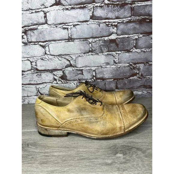 Bed Stu Tan Leather Dress Distressed Cap Toe Oxfords Shoes Men’s Sz 10M US/43EU