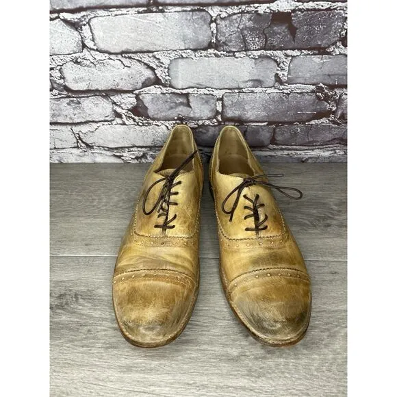 Bed Stu Tan Leather Dress Distressed Cap Toe Oxfords Shoes Men’s Sz 10M US/43EU