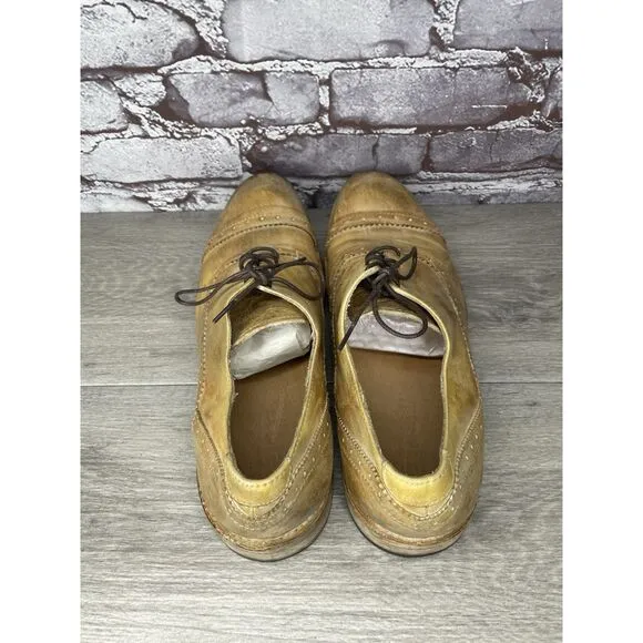 Bed Stu Tan Leather Dress Distressed Cap Toe Oxfords Shoes Men’s Sz 10M US/43EU