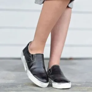 Bed Stu Hermione Slip On Sneaker Shoes Distressed Leather Black Women's Size 7