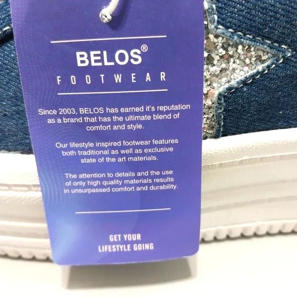 Belos Denim &amp; Glitter Star Platform Sneakers, NWT,‎ Size 9| EUR 40