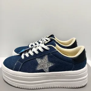 Belos Denim &amp; Glitter Star Platform Sneakers, NWT,‎ Size 9| EUR 40