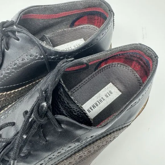 Ben Sherman Birk Shoe Leather Wingtip Dress Shoes Size 10 Black
