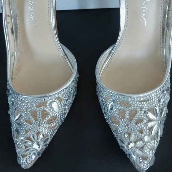 BETSEY JOHNSON Chic Silver Rhinestone Stiletto Heels Women's Size 5 NWB
