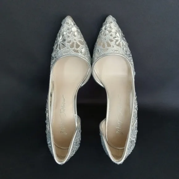BETSEY JOHNSON Chic Silver Rhinestone Stiletto Heels Women's Size 5 NWB