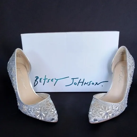 BETSEY JOHNSON Chic Silver Rhinestone Stiletto Heels Women's Size 5 NWB