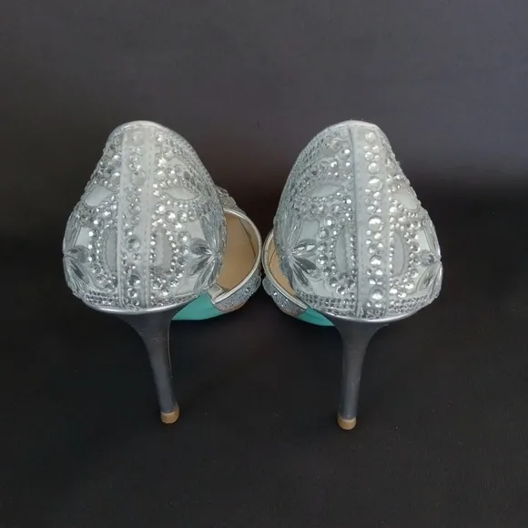 BETSEY JOHNSON Chic Silver Rhinestone Stiletto Heels Women's Size 5 NWB