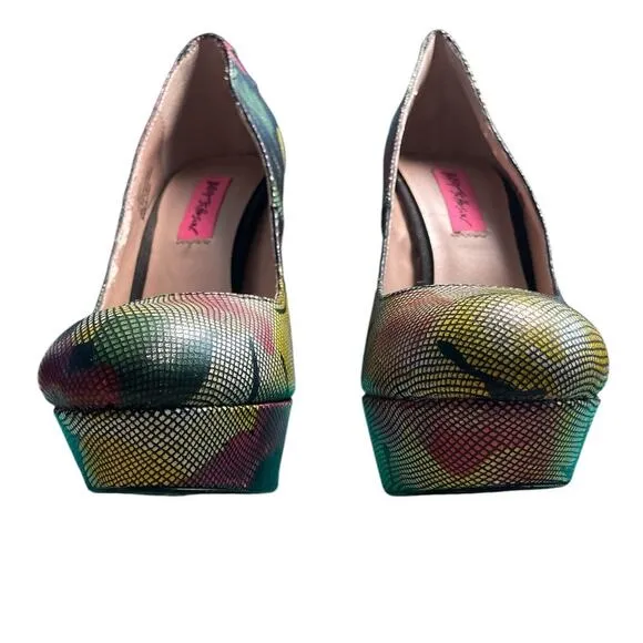 Betsey Johnson Ditan Floral‎ Leather Platform Stiletto Corset Pumps Size 7.5M