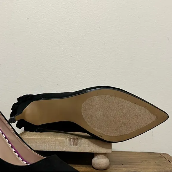 Betsey Johnson Dorthi Black Suede Ruffle Back Heels