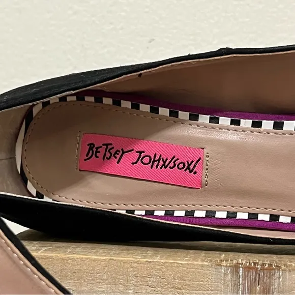 Betsey Johnson Dorthi Black Suede Ruffle Back Heels