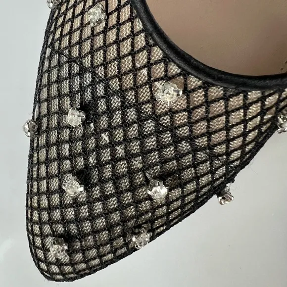 Betsey Johnson Falon Rhinestone Fishnet Heels Shoes Ankle Strap Pointed Size 8