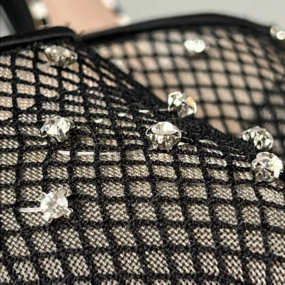 Betsey Johnson Falon Rhinestone Fishnet Heels Shoes Ankle Strap Pointed Size 8