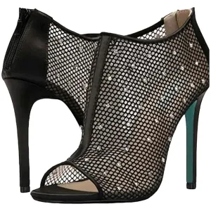 Betsey Johnson Luna Black Mesh Peep-Toe Stiletto Ankle Booties Rhinestone Size 8