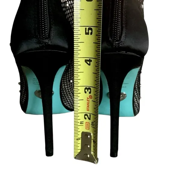 Betsey Johnson Luna Black Mesh Peep-Toe Stiletto Ankle Booties Rhinestone Size 8