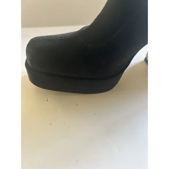 Betsey Johnson Matcha Black Velvet Gold Glitter Platform Heel Size 6 Disco Glam