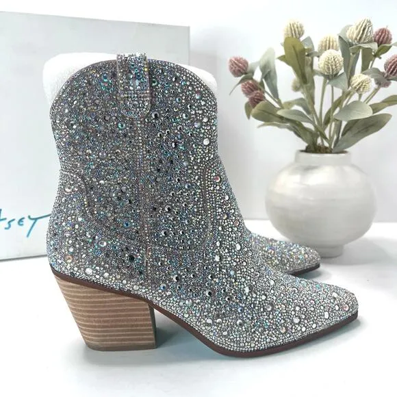 Betsey Johnson SB-Diva Rhinestone Short Boot Western Cowgirl Women 7 NWB Bridal