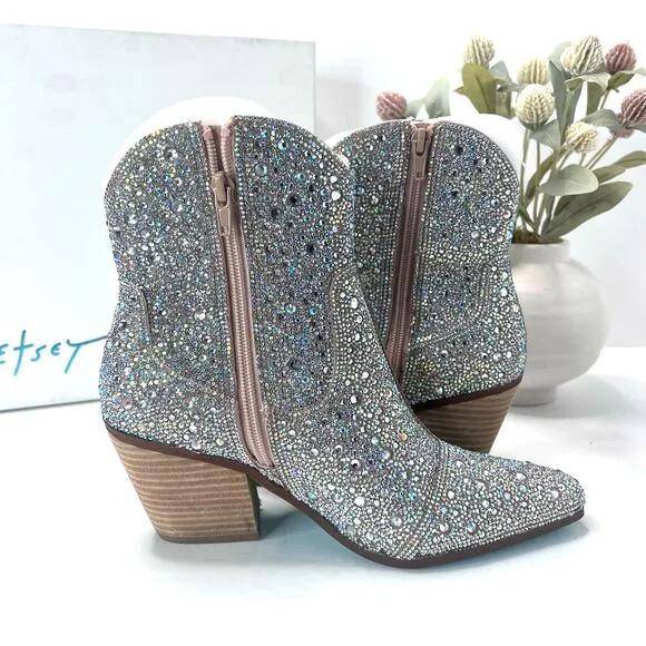 Betsey Johnson SB-Diva Rhinestone Short Boot Western Cowgirl Women 7 NWB Bridal