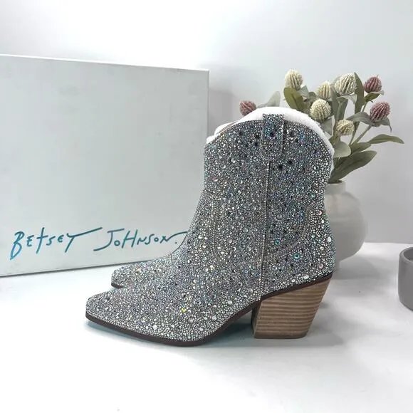 Betsey Johnson SB-Diva Rhinestone Short Boot Western Cowgirl Women 7 NWB Bridal