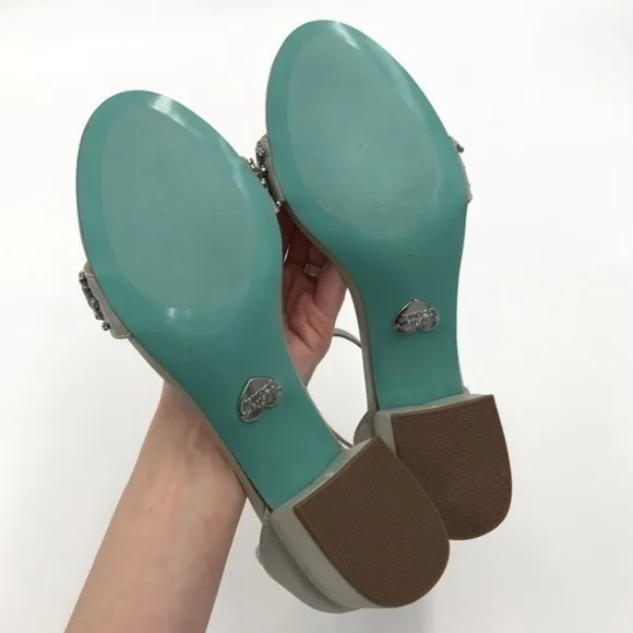 Betsey Johnson Silver Mel Gem Embellished Heeled Sandals Womens Size 8.5 W