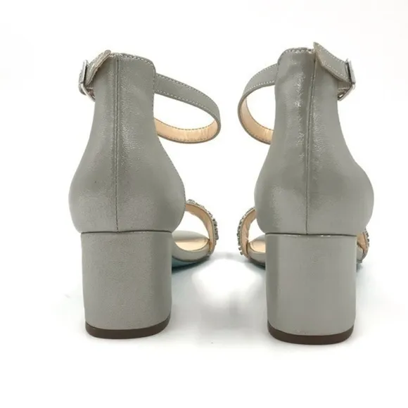 Betsey Johnson Silver Mel Gem Embellished Heeled Sandals Womens Size 8.5 W