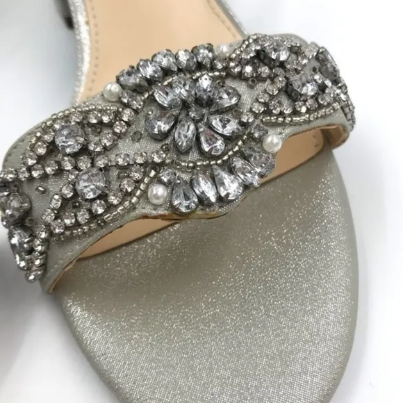 Betsey Johnson Silver Mel Gem Embellished Heeled Sandals Womens Size 8.5 W