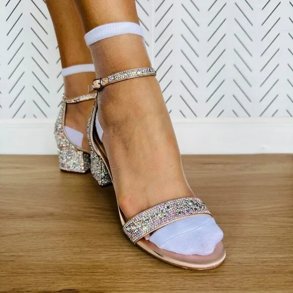 ⭐Betsey Johnson Women's Mari Block Heel Evening Sandals Sz 8 Rhinestone Party