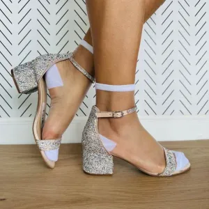 ⭐Betsey Johnson Women's Mari Block Heel Evening Sandals Sz 8 Rhinestone Party