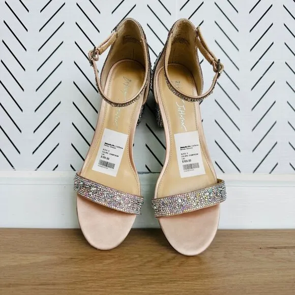 ⭐Betsey Johnson Women's Mari Block Heel Evening Sandals Sz 8 Rhinestone Party