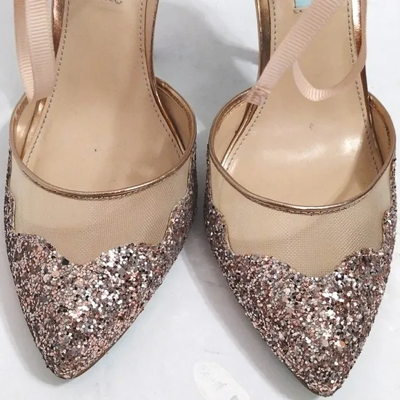 Betsey Johnson Women's Rose Gold Stela Sparkly Glitter Stiletto Shoes US 7.5