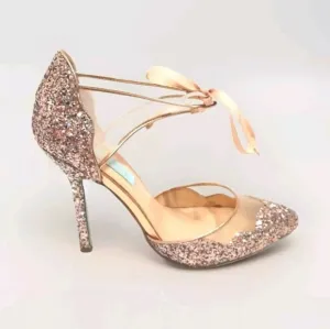 Betsey Johnson Women's Rose Gold Stela Sparkly Glitter Stiletto Shoes US 7.5