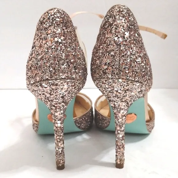Betsey Johnson Women's Rose Gold Stela Sparkly Glitter Stiletto Shoes US 7.5