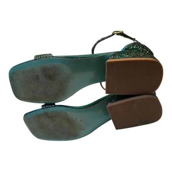 BETSY JOHNSON Mari Crystal Ankle Strap Teal Green Party Sandals Size 6