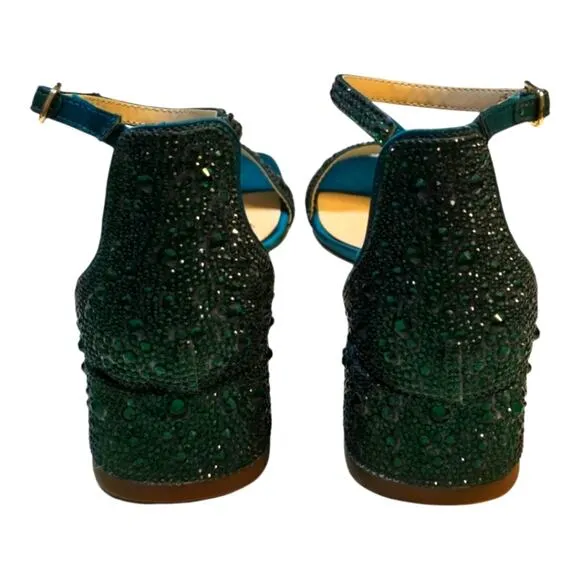 BETSY JOHNSON Mari Crystal Ankle Strap Teal Green Party Sandals Size 6