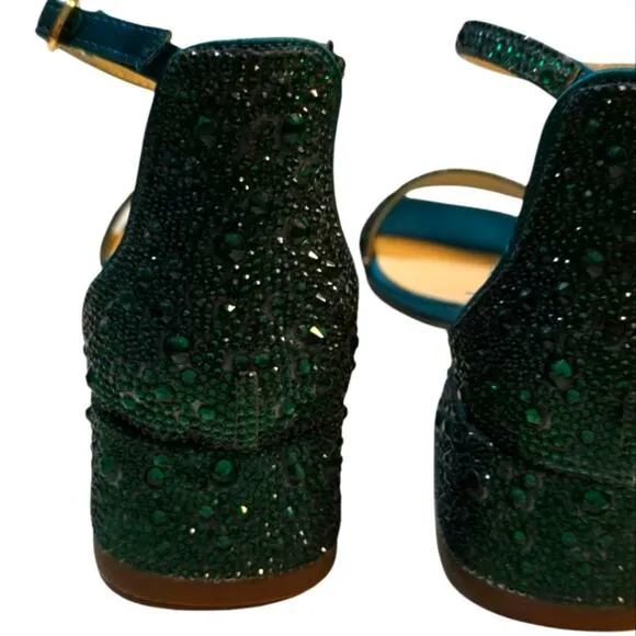 BETSY JOHNSON Mari Crystal Ankle Strap Teal Green Party Sandals Size 6