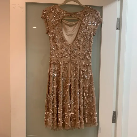 BHLDN Lara Addison Dress Rose Nude 4 Bridesmaid Beaded Pink