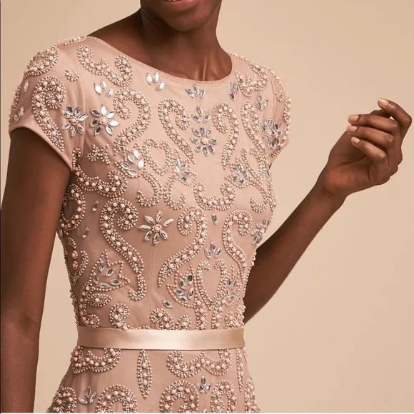 BHLDN Lara Addison Dress Rose Nude 4 Bridesmaid Beaded Pink