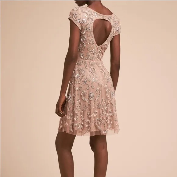 BHLDN Lara Addison Dress Rose Nude 4 Bridesmaid Beaded Pink