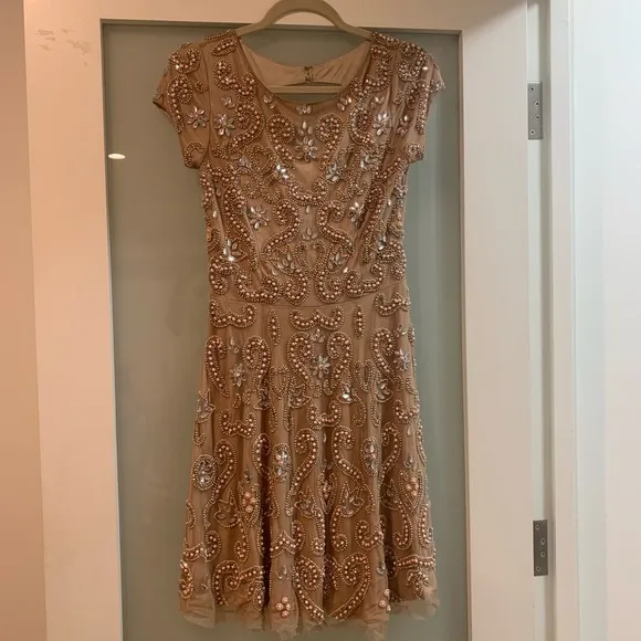 BHLDN Lara Addison Dress Rose Nude 4 Bridesmaid Beaded Pink