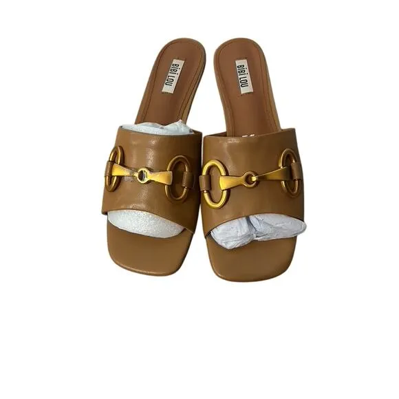 Bibi Lou x Anthropologie Hana Honey Classic Leather Goldtone Chain Sandals