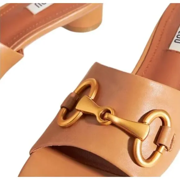 Bibi Lou x Anthropologie Hana Honey Classic Leather Goldtone Chain Sandals