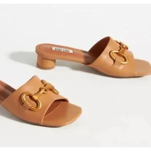 Bibi Lou x Anthropologie Hana Honey Classic Leather Goldtone Chain Sandals